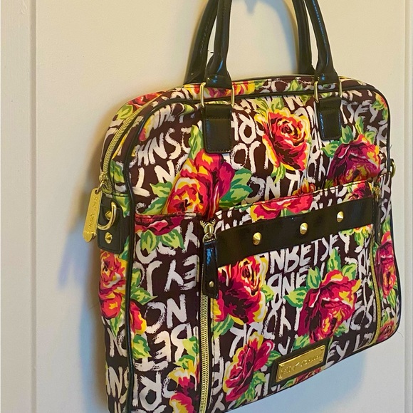 Betsey Johnson Laptop Handbag with Shoulder Strap, rose graffiti print - Picture 3 of 10